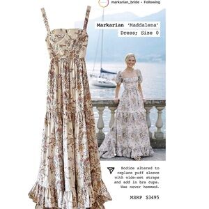 Markarian ‘Maddalena’ Cream Brocade Floral Maxi - Sz 0 -  Custom Corset Bodice